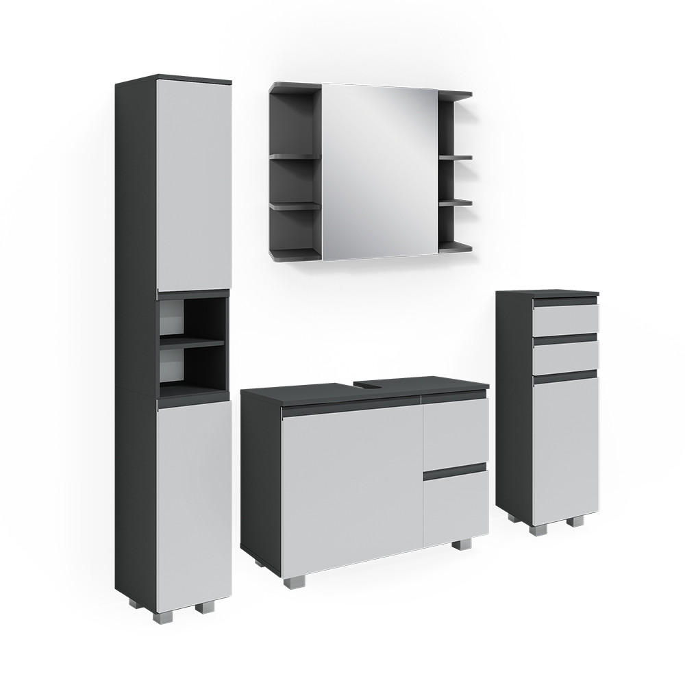 BADMÖBEL-SET J-Shape Anthrazit 4 Teile - Anthrazit/Weiß, Holzwerkstoff (80/60/33cm) - Vicco