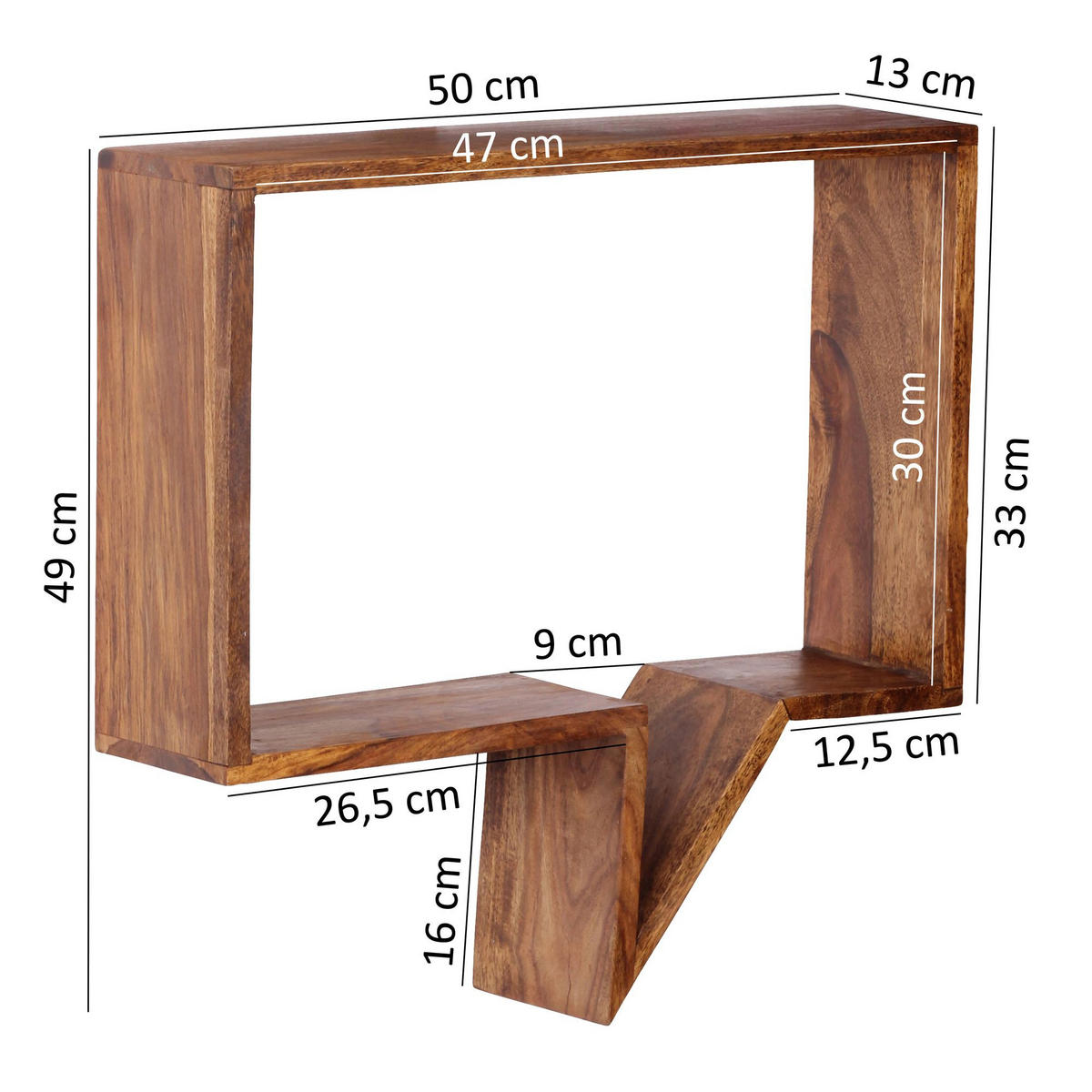 2ER Set Wandregale eckig BLENDA - Sheeshamfarben, Holz (50/49/13cm) - tinkaro