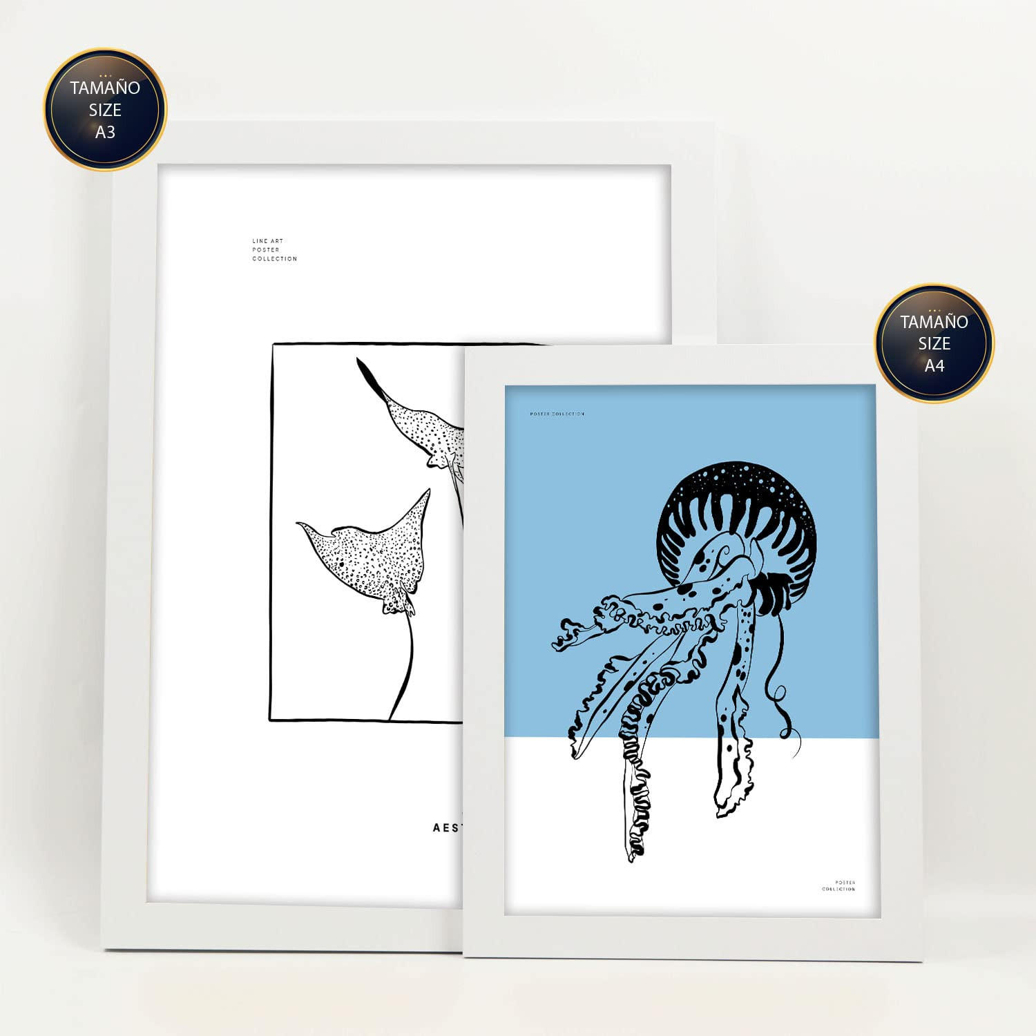 POSTER Set Mit 6 In Schwarzer Tinte Seltener Fisch Kunstdrucke Von Meer Und Ozean Für Innenarchitektur A3 & A4 Weißer Rahmen - Weiß, Papier (29/3cm) - Nacnic