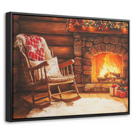LEINWAND Bilder mit Rahmen - Winter - Weihnachten - Zuhause - Kamin - 40x30 - Bernsteinfarben, Textil (40/30cm) - MuchoWow