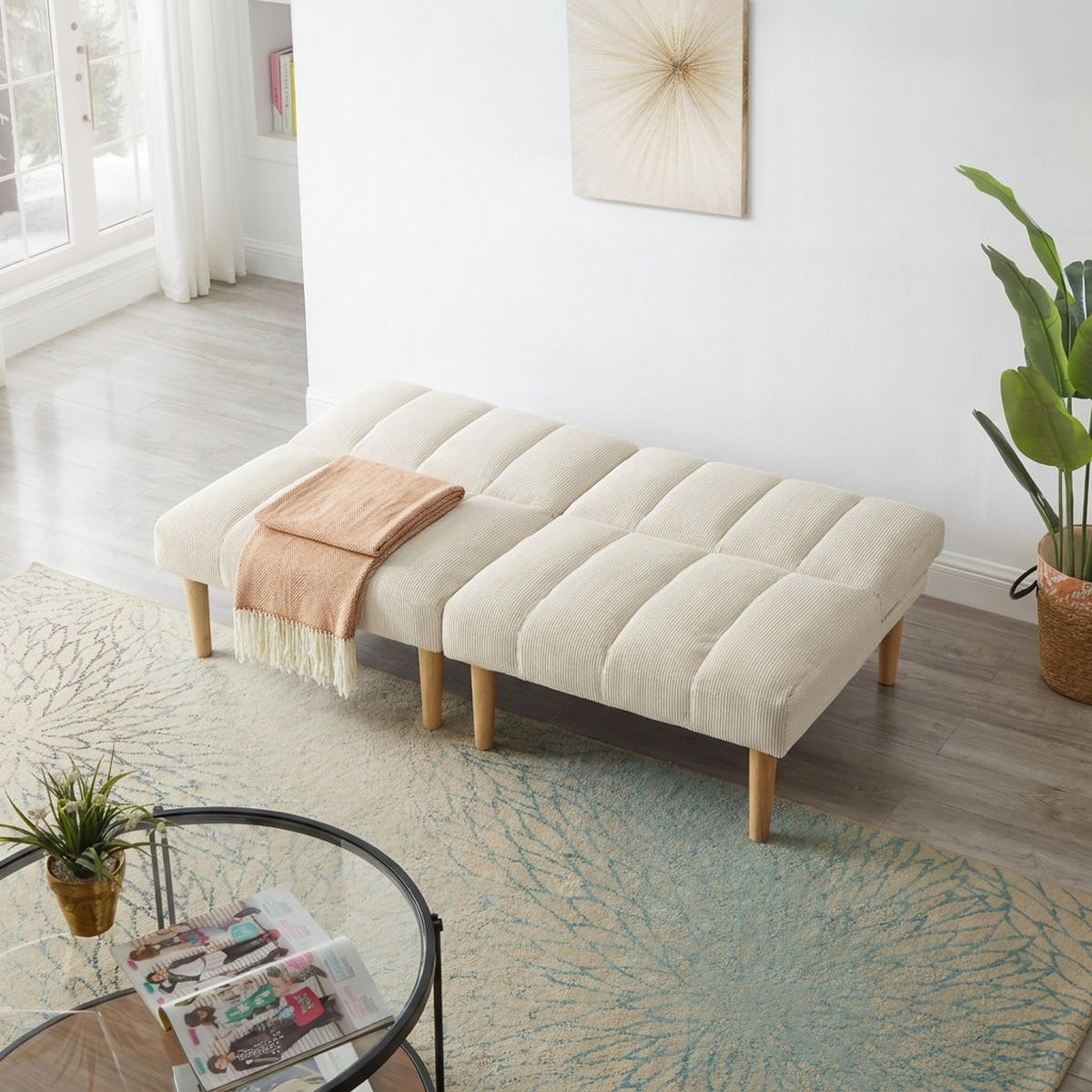 SCHLAFSOFA 167/82/72 cm Beige Cord mit 3-fach verstellbarer Rückenlehne - Beige, Textil (82/72/167cm) - Oxeza