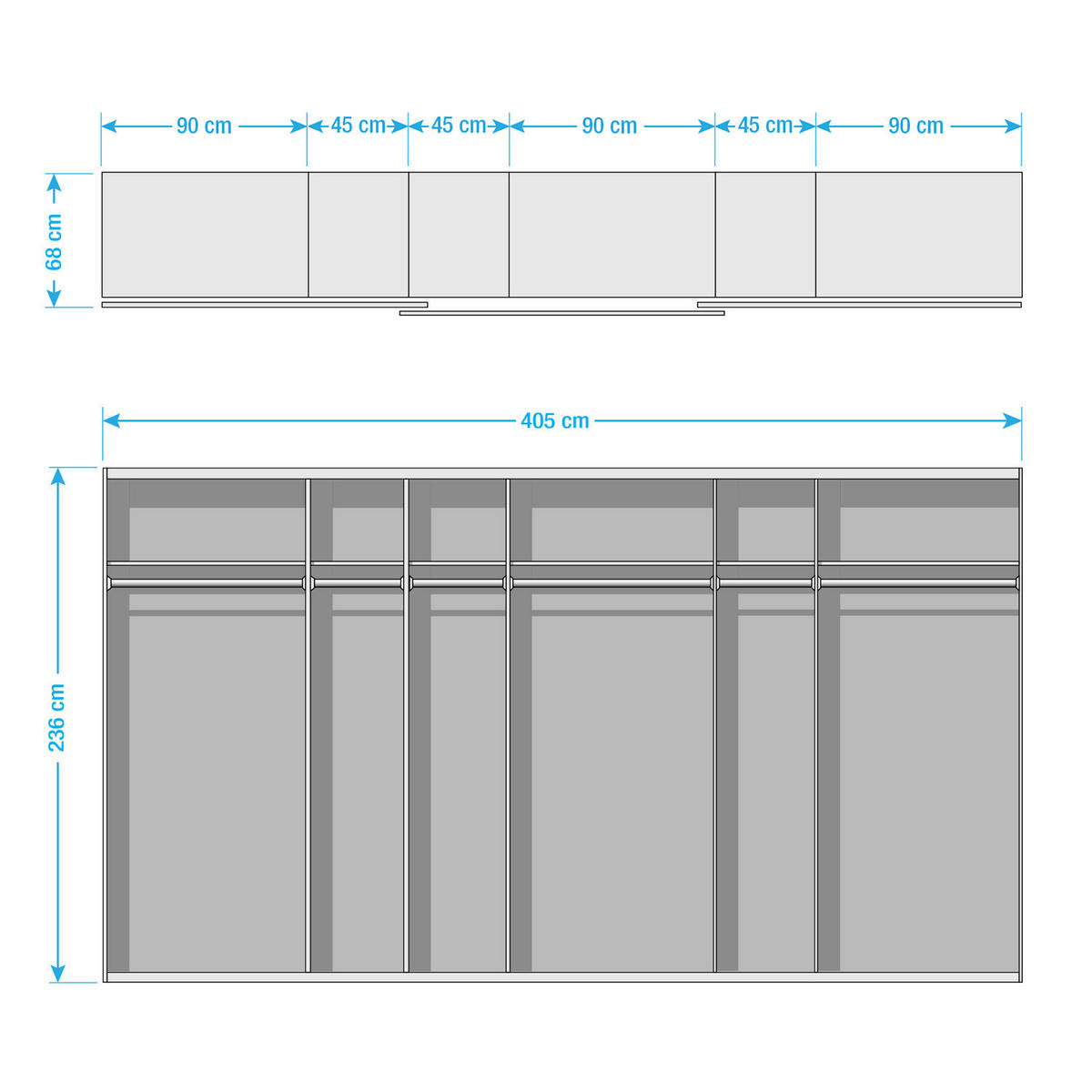SCHWEBETÜRENSCHRANK - Graphitfarben, Glas/Holzwerkstoff (405/236/68cm) - home24
