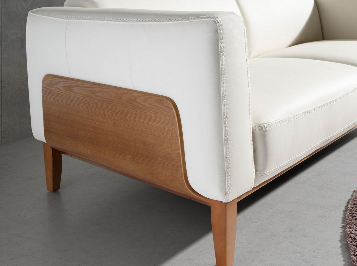2-SITZER-SOFA aus weißem Leder - Weiß/Braun, Leder/Holz (159/77/92cm) - ANGEL CERDA