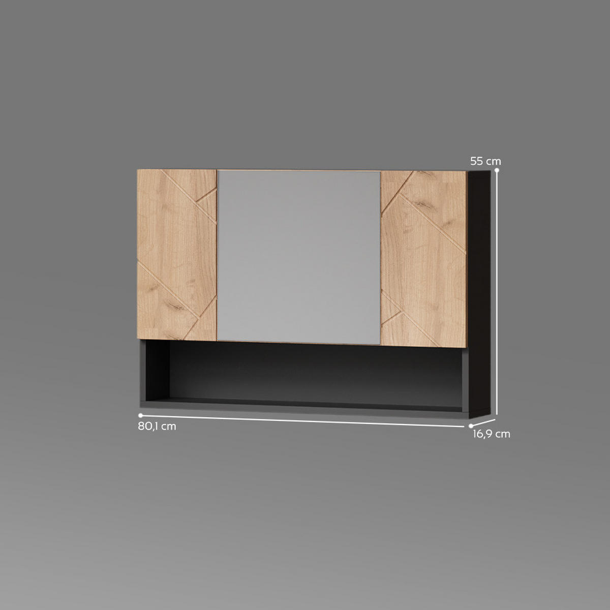 BADSPIEGELSCHRANK Ronco Goldkraft Eiche/Anthrazit 80.1 x 55 cm - Honigeiche/Anthrazit, Holzwerkstoff (80.1/55/17cm) - Livinity®