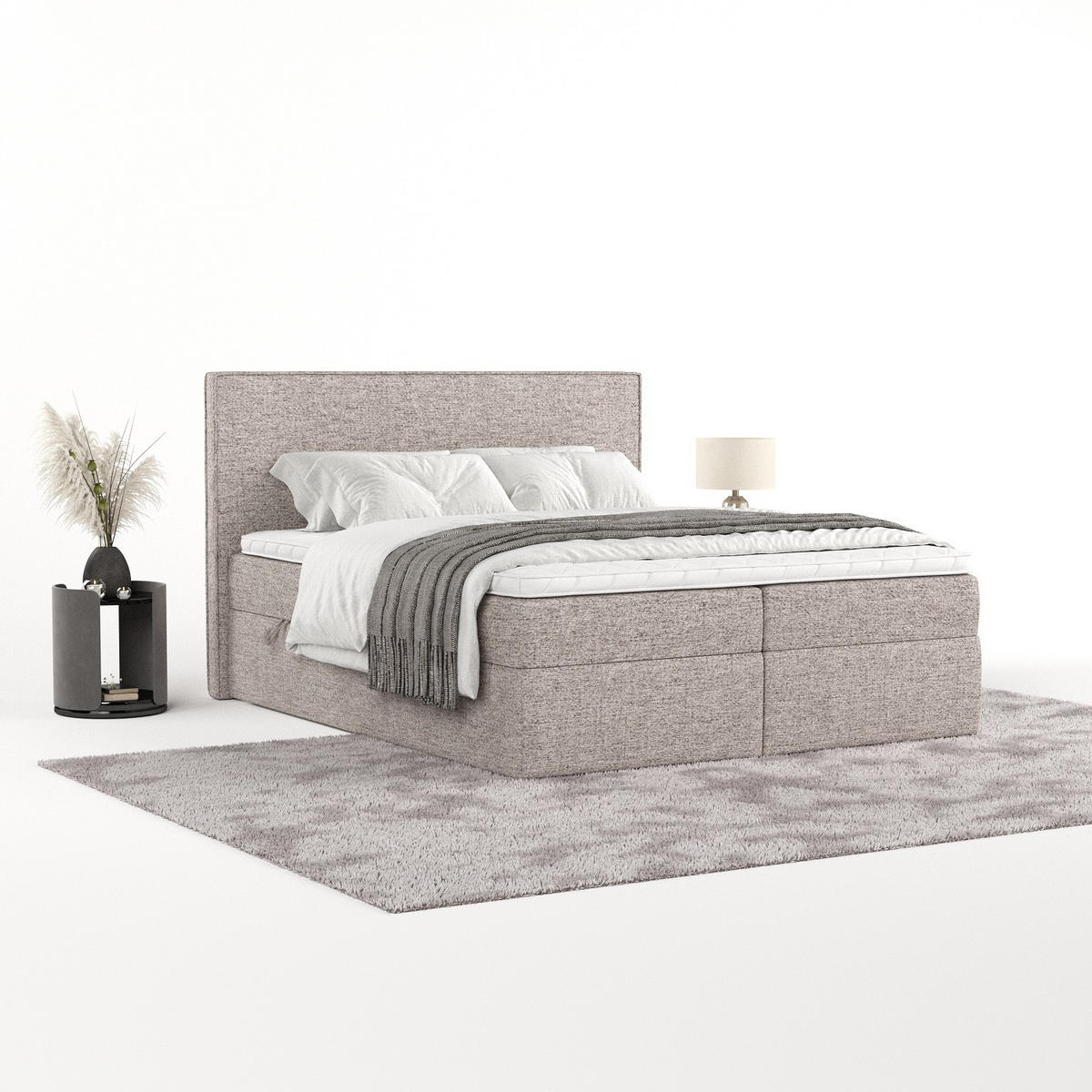 BOXBETT Nuvia 180/200 cm Beige im Neve Stoff - Beige/Schwarz, Holz/Holzwerkstoff (180/200cm) - AltaBeds