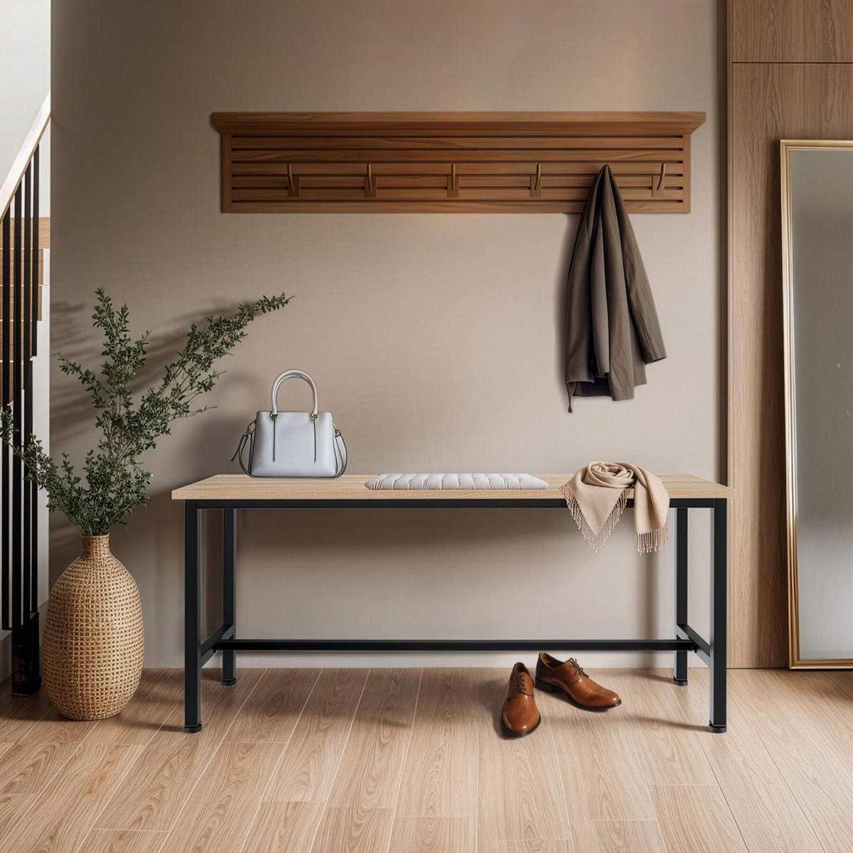 SITZBANK 2er Set Fairfield, 108 x 32,5 x 50 cm, Industrial Holz hell, Eiche Sonoma - Naturfarben, Holzwerkstoff (32.5/50/108cm) - tectake