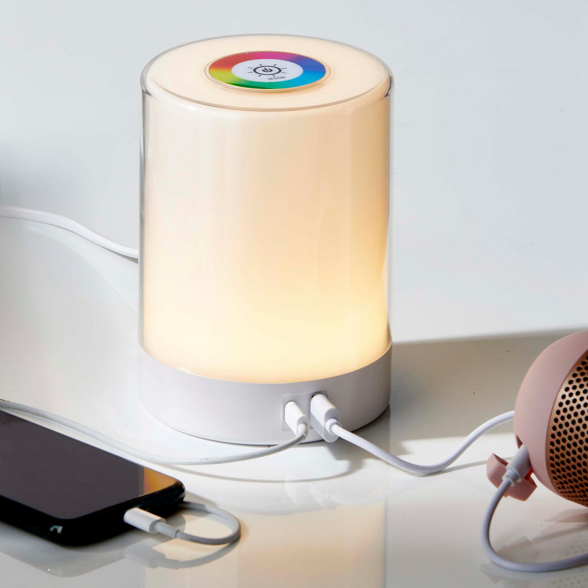 LED-TISCHLEUCHTE - dimmbar mit Farbwechsel, Touch-Taste und USB-Ladeports in Weiß - Weiß, Kunststoff (10.6/10.6/14.6cm) - Northpoint