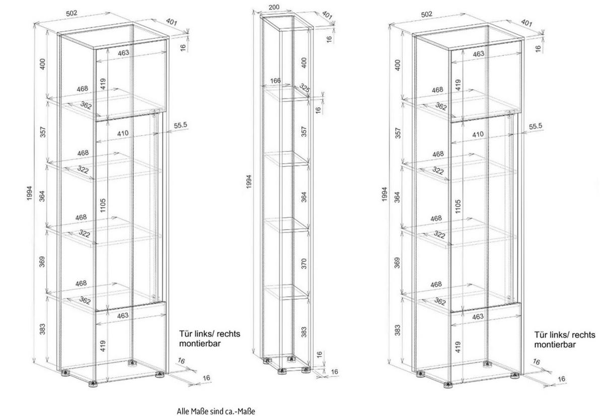 AKTENSCHRANK Set 3-teilig grau, Eiche Wotan 120 x 200 cm, Schrank-Regal-Kombination mit 15 Fächern - Eiche Wotan/Schwarz, Holzwerkstoff/Kunststoff (120/200/40cm) - Furn.Design