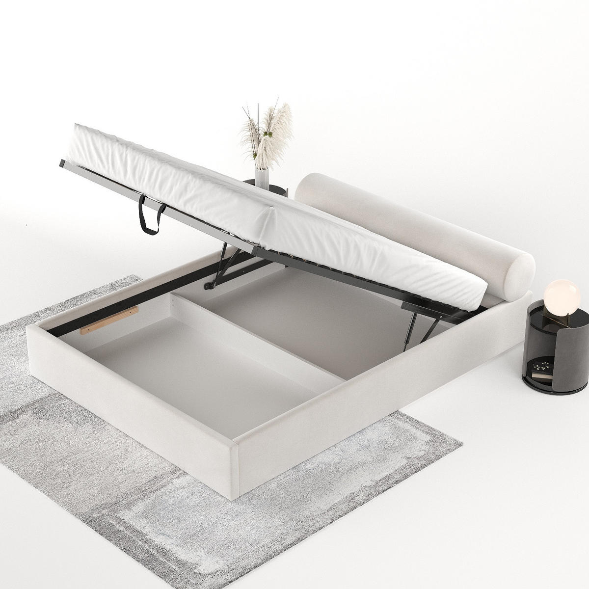 POLSTERBETT Solvo mit Stauraum 160/200 cm Creme im Paros Stoff - Creme/Schwarz, Holz/Holzwerkstoff (160/200cm) - AltaBeds