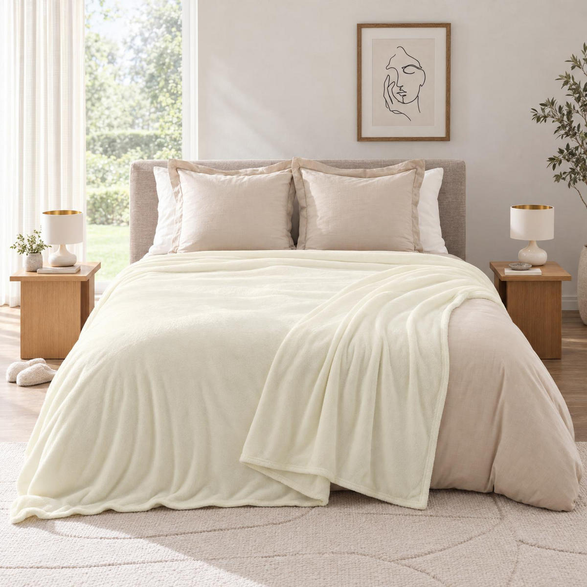 2-PERSONEN-BETTDECKE aus Flanell Flanou 240/220 cm - Beige, Textil (220/240cm) - Douceur d´intérieur