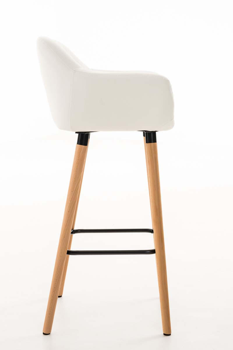 BARHOCKER 2er Set Lederlook weiß - Eukalyptusholzfarben/Weiß, Holz/Textil (55/99/46cm) - CLP