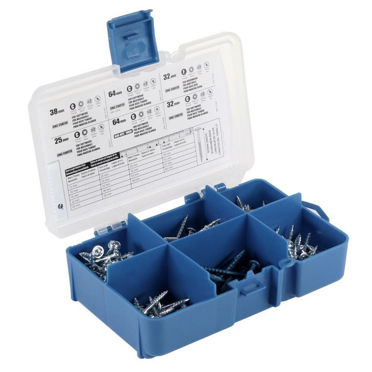 KREG Pocket-Hole Schrauben Sortiment 260-teilig ( SK04 ) Vierkantantrieb Teilgewinde selbstschneidend - Multicolor, Holz (6cm) - Kreg