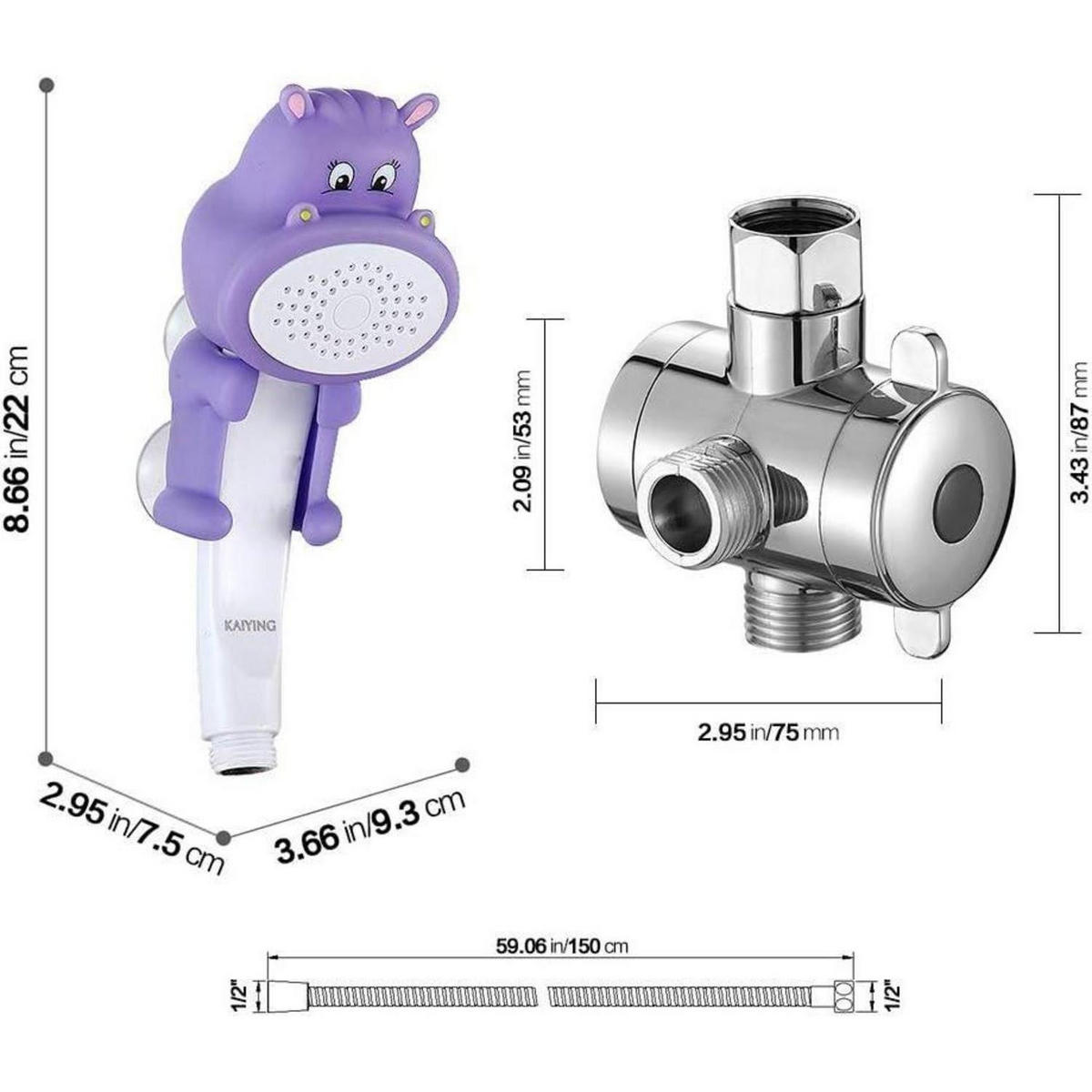 DUSCHKOPF-SET Nilpferd Violett 3-teiliges Set - Lila, Kunststoff (9.5/12.7/22cm)