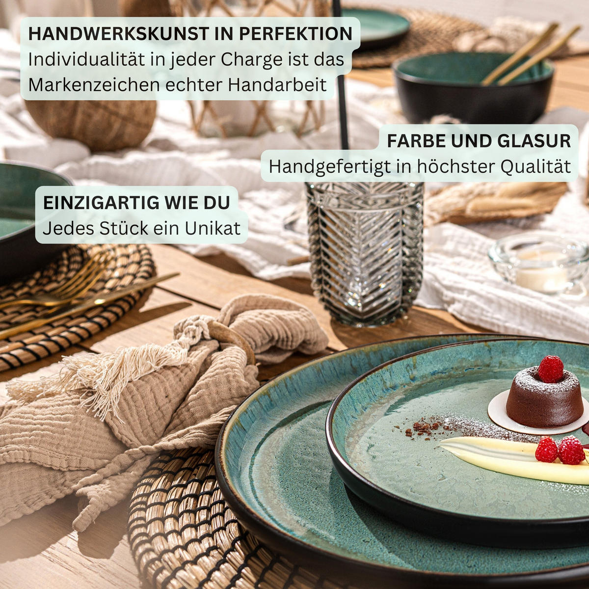 DESSERTTELLER SET FIJI - 6 teilig aus Steingut - Grün, Keramik (15.5cm) - Sänger