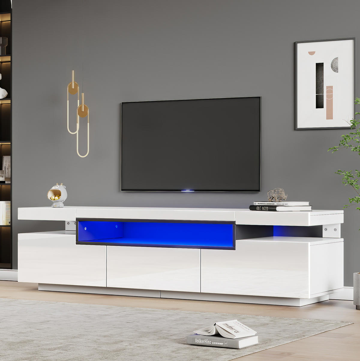 TV-ELEMENT mit LED und 3 Schubladen 160 cm Weiß Hochglanz - Weiß, Holzwerkstoff (39/42/160cm) - Beauniv