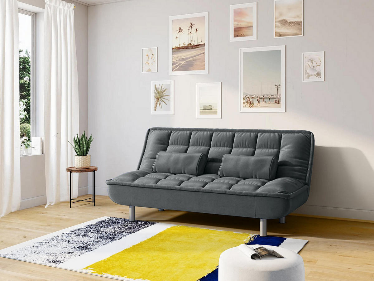 SCHLAFSOFA - 3 Personen - stoff - grau Mishan - Grau, Textil (190/89/96cm) - Vente-Unique