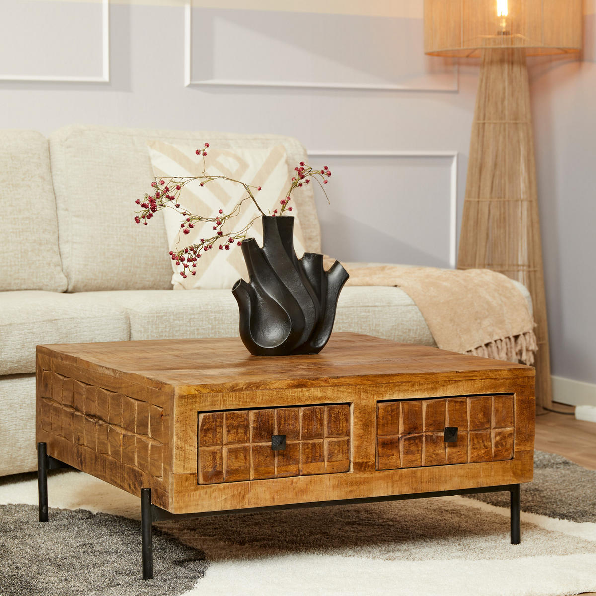 COUCHTISCH Savion Mangoholz 80 cm / 80 cm Natur - Naturfarben, Holz (80/80/40cm)