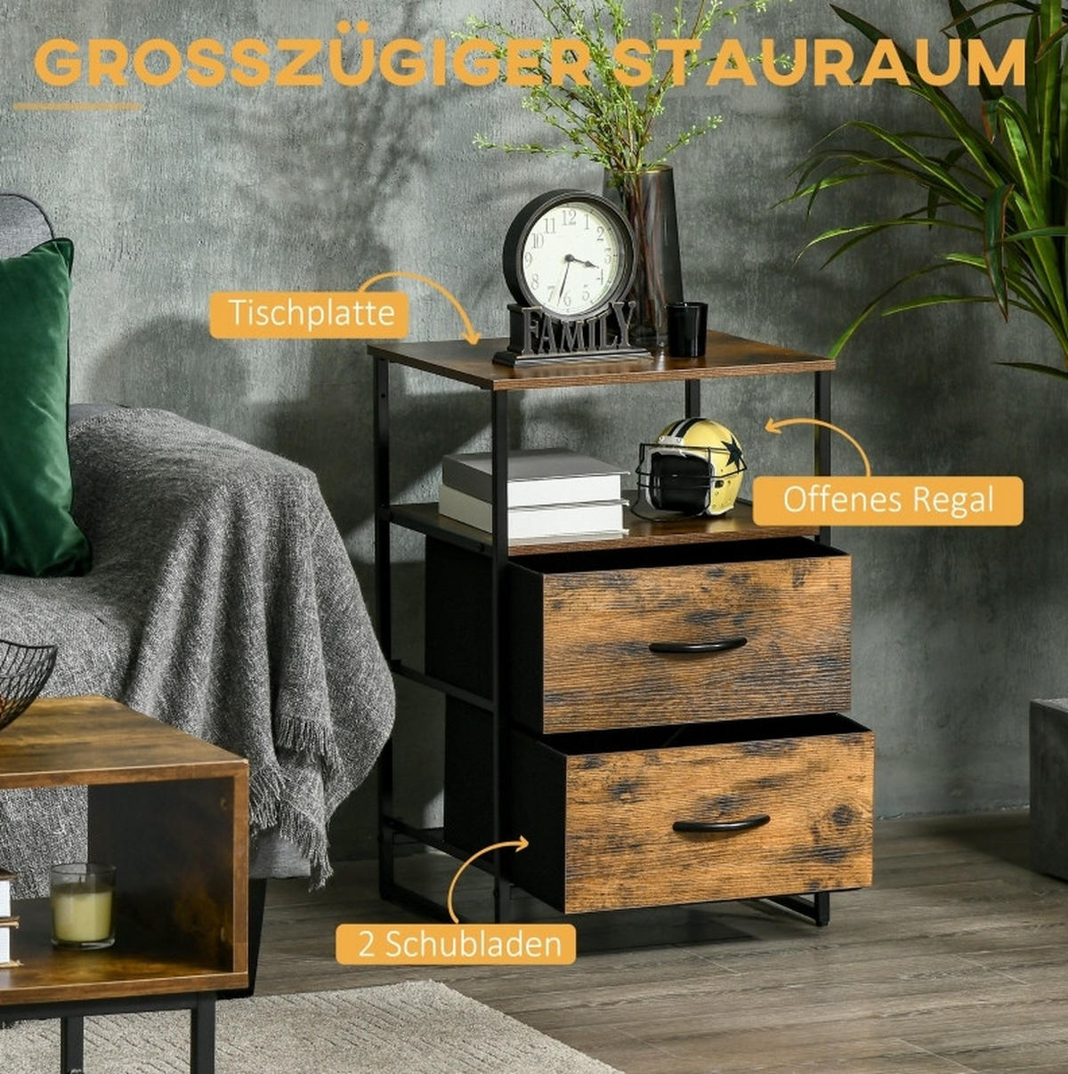 KOMMODE 45/40/70,5 cm in Braun mit 2 Stoffschubladen und 2 Ablagen - Braun, Kunststoff (45/70.5/40cm) - BEAOK