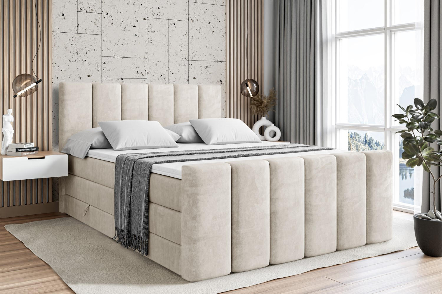 BOXSPRINGBETT BOXI1-Z KING - 120x200 - H3/H4 - Creme - Creme, Holzwerkstoff (120/200cm) - ALTDECOR