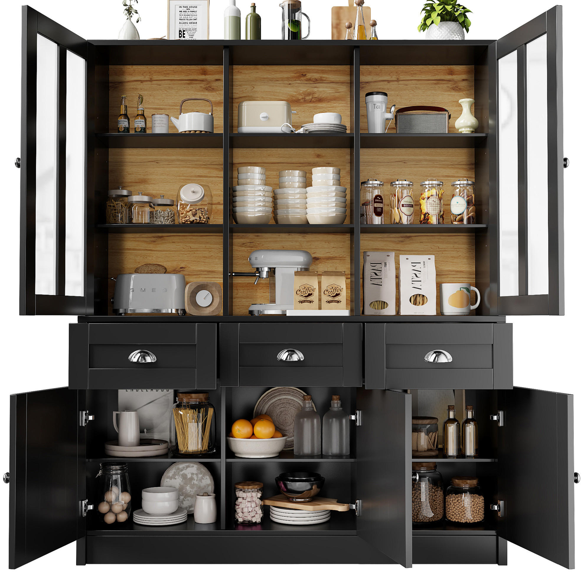 BUFFET 140/38,5/175 cm aus MDF mit Acrylfront und verstellbaren Einlegeböden Schwarz - Schwarz, Holzwerkstoff (140/175/38.5cm) - Modenvie