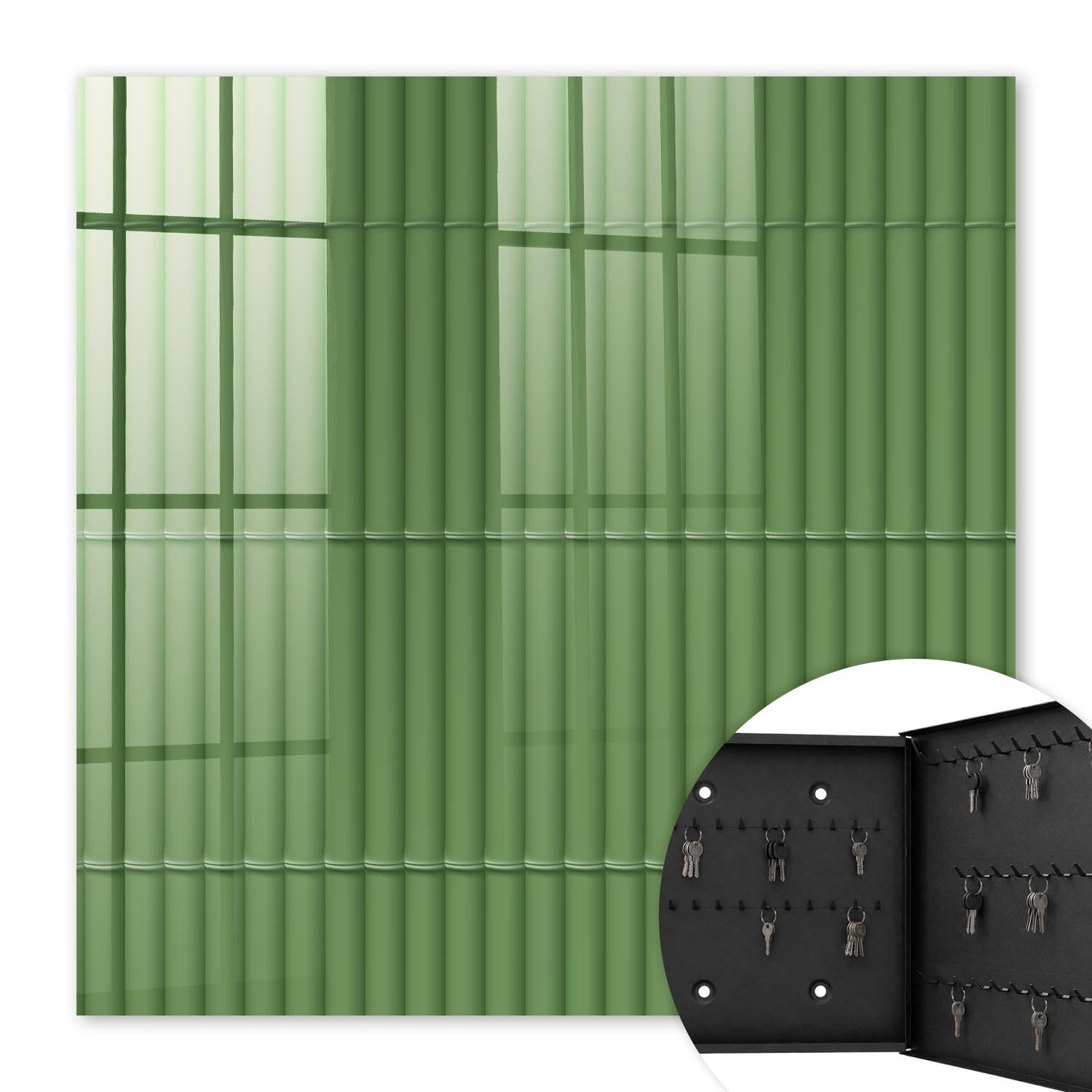 SCHLÜSSELBOX Schwarz 30x30 cm- Türöffnung nach rechts - Grüner Bambus - Grün, Metall (30/30/5cm) - TULUP