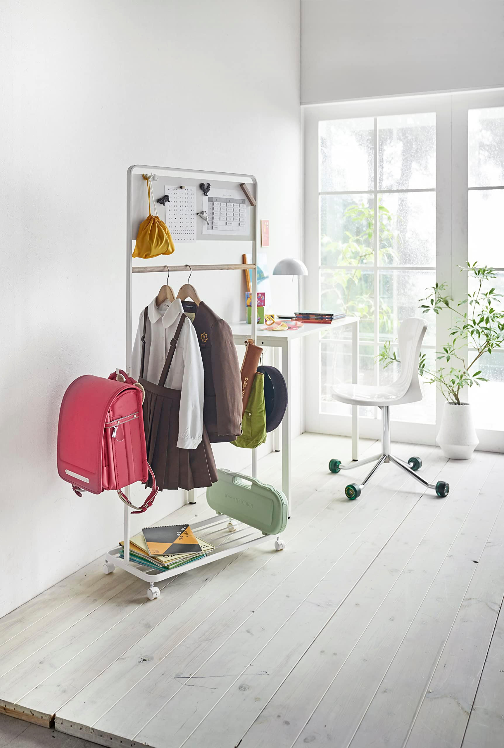 KINDERGARDEROBE Tower 5175 Weiß – Metall & Holz, 140 x 68,5 x 33 cm - Weiß, Holz/Metall (68.5/140/33cm) - Yamazaki