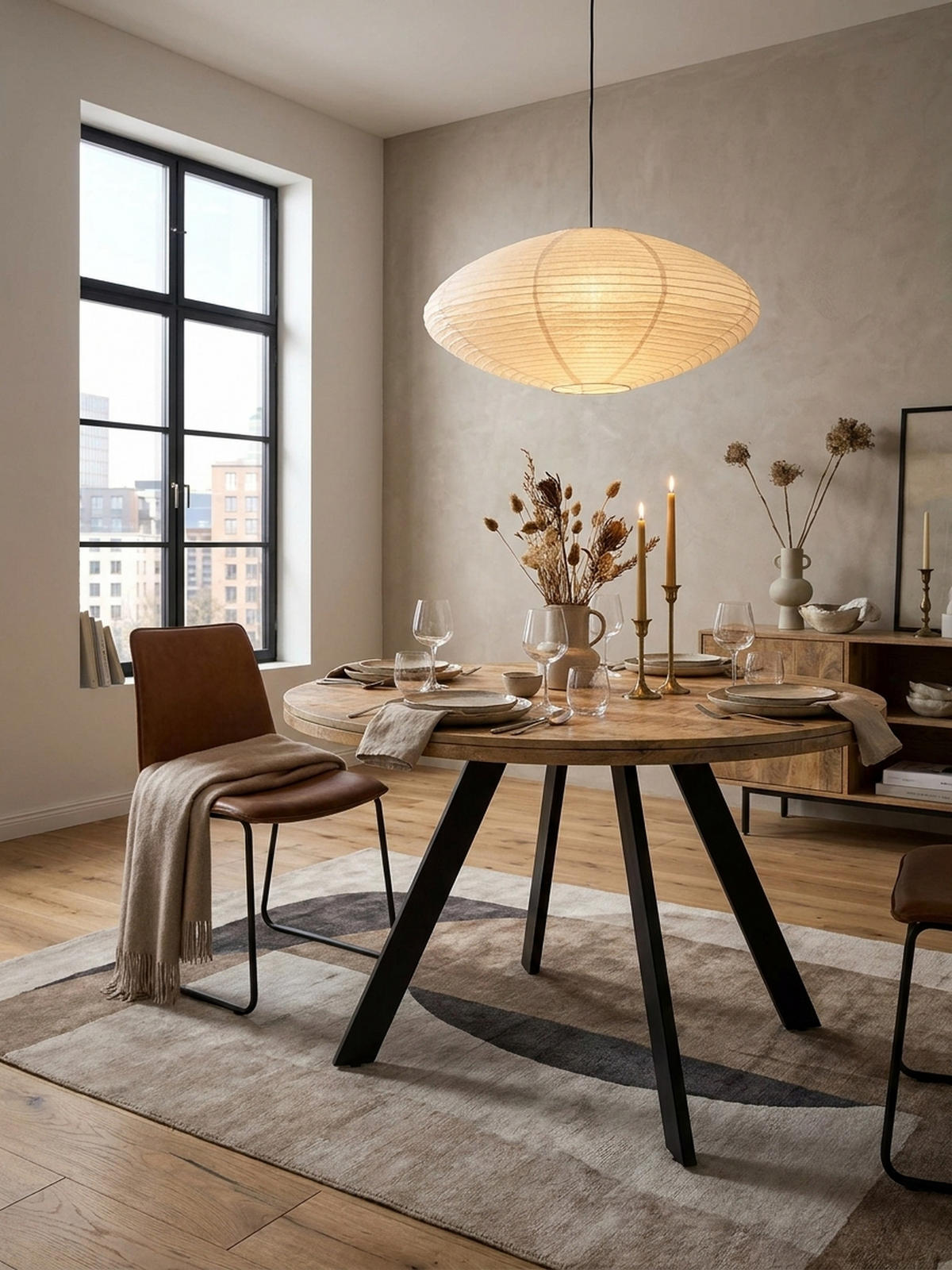 ESSZIMMERTISCH – Rund Mango Massivholz 120x120x76 cm Metallbeine - Schwarz/Braun, Holz/Metall (120/120/76cm) - KADIMA DESIGN