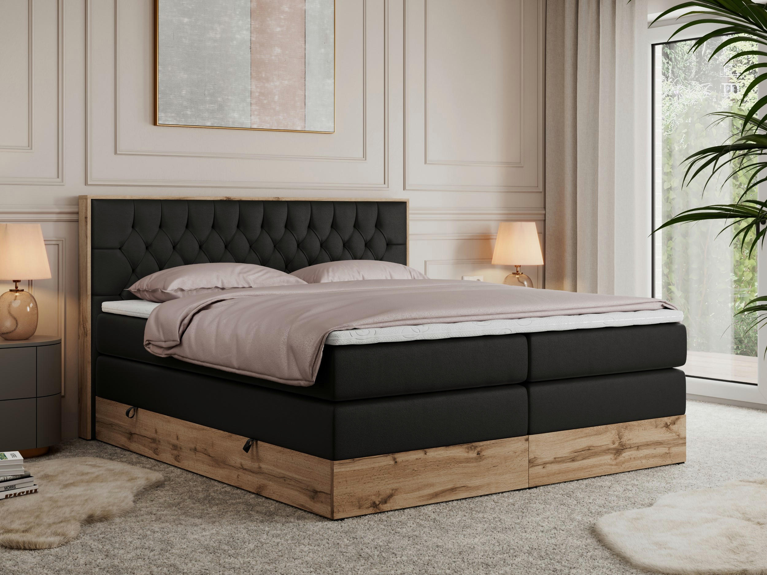 Thumbnail - MKS Boxspringbett, Schwarz, Textil, 2-Sitzer, H4, Rechteckig, 160x200 cm, Schlafzimmer, Betten, Boxspringbetten