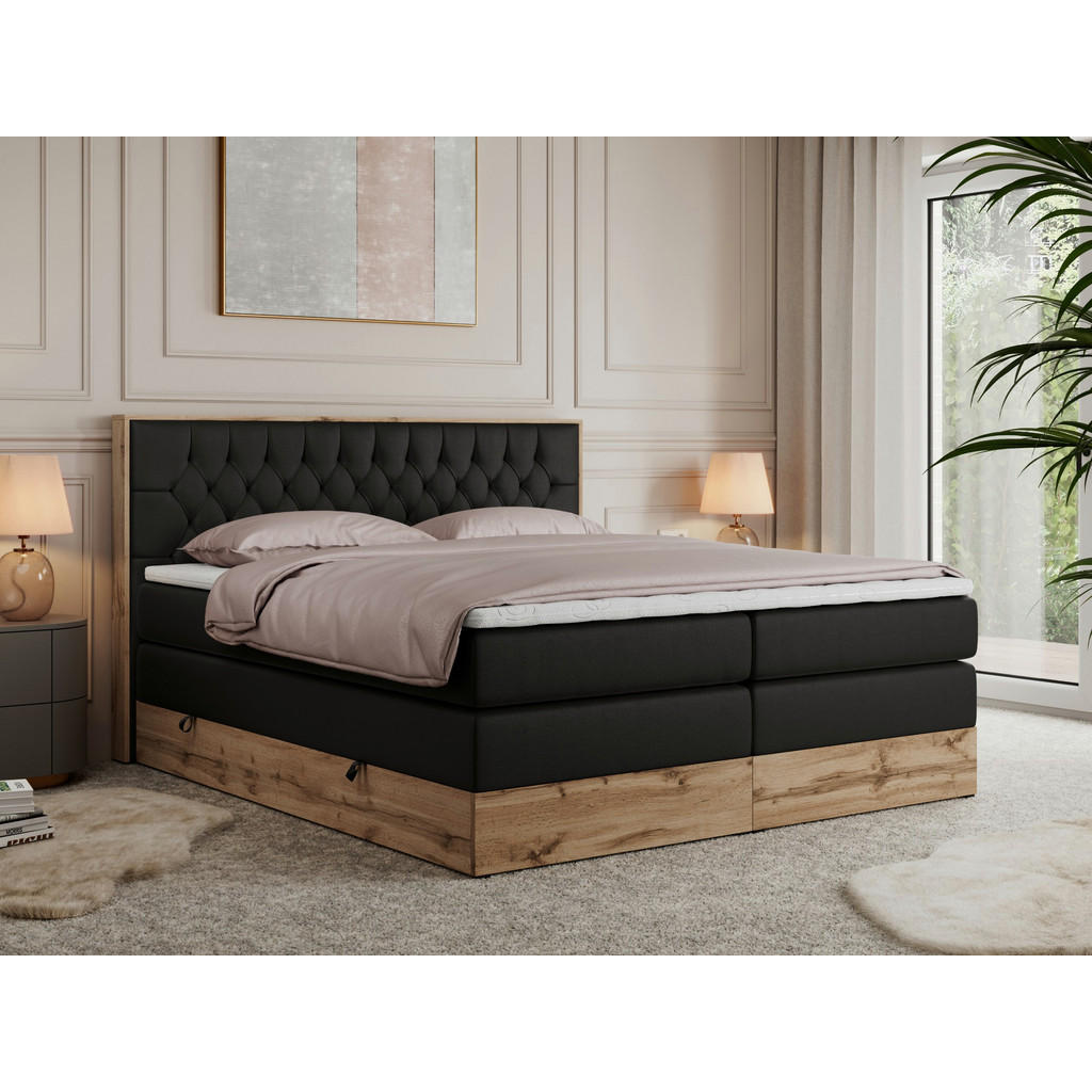 Thumbnail - MKS Boxspringbett, Schwarz, Textil, 2-Sitzer, H4, Rechteckig, 180x200 cm, Schlafzimmer, Betten, Boxspringbetten