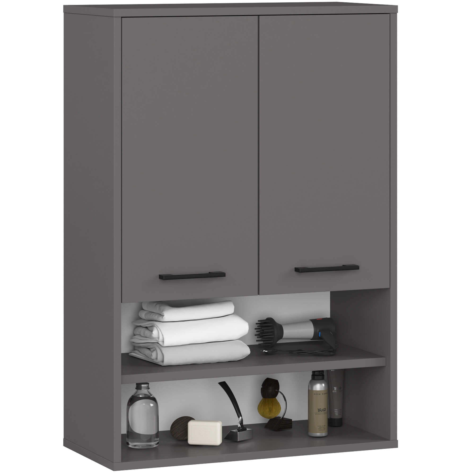 HÄNGESCHRANK Graphitgrau 64x94x30 cm - Silberfarben/Graphitfarben, Holzwerkstoff/Kunststoff (64/94/30cm) - Akord