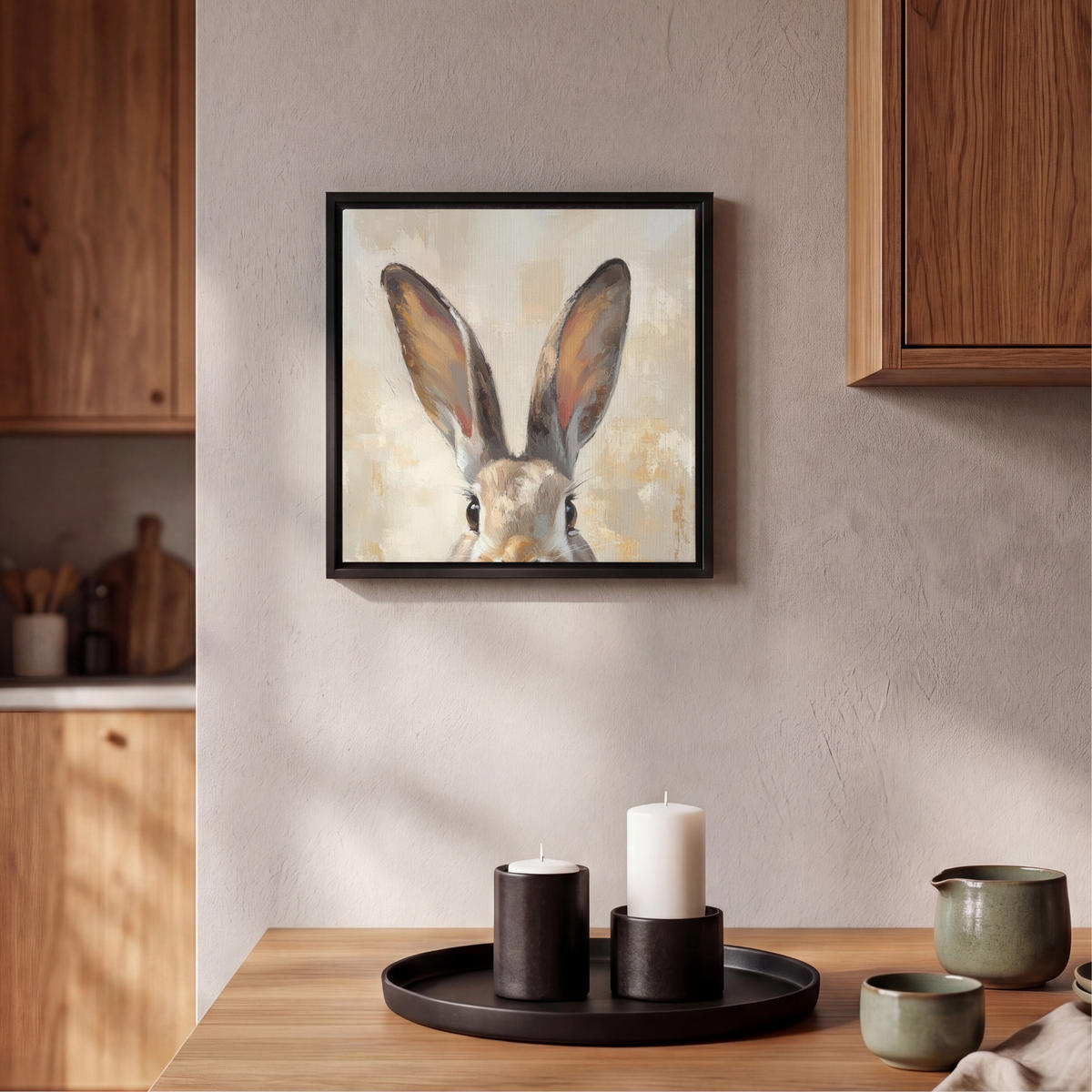 LEINWAND Bilder mit Rahmen - Hase - Ohren - Braun - 20x20 - Beige, Textil (20/20cm) - MuchoWow