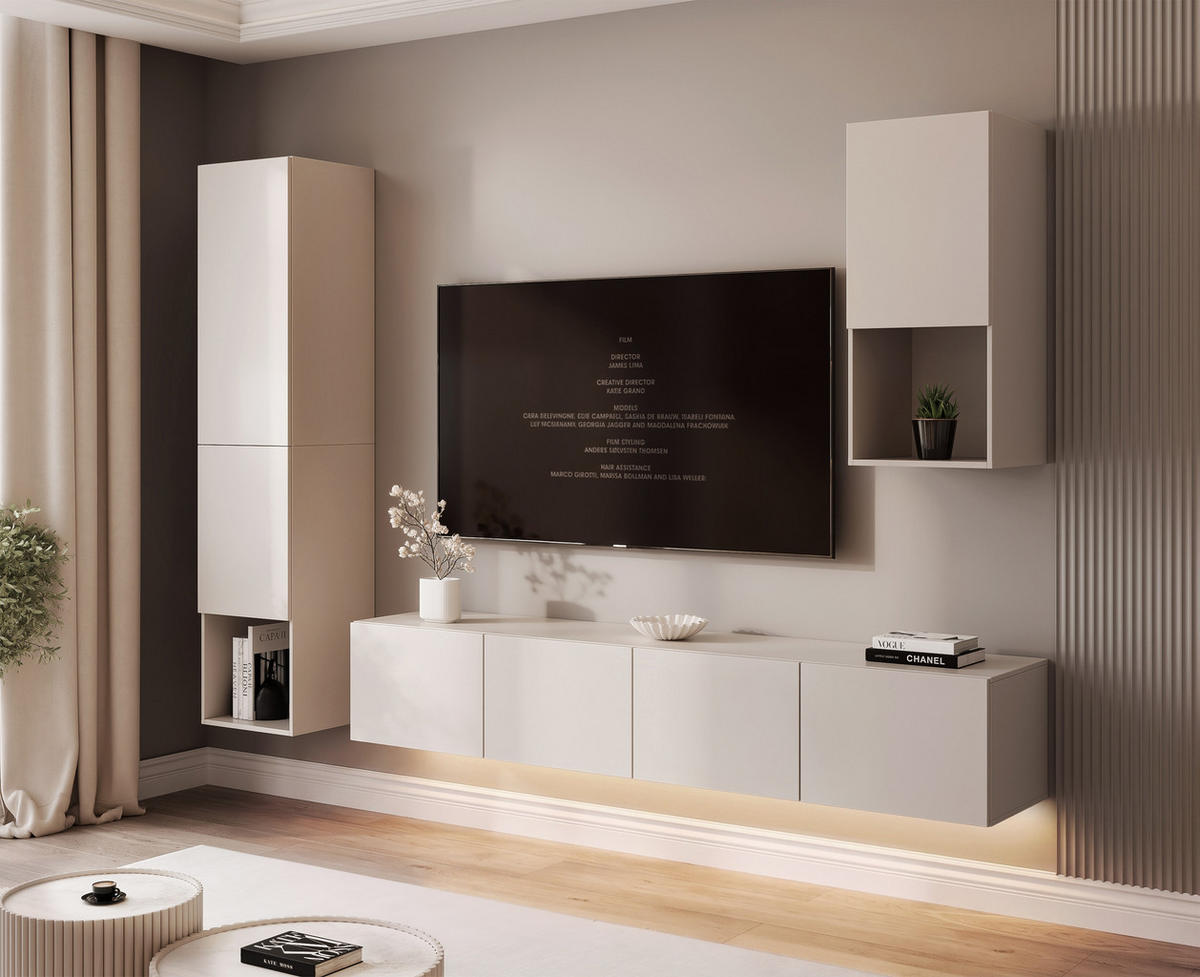 WOHNWAND ANGEL LINE III 3-teilig, mit LED-Beleuchtung, Kaschmir - Kaschmir, Holzwerkstoff (240/216/40cm) - Idohome