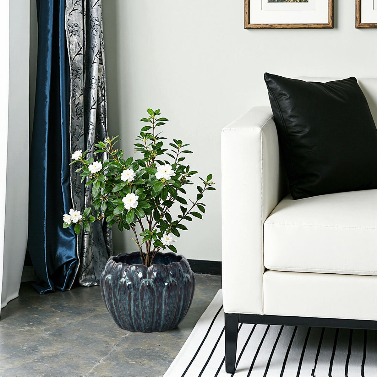 KERAMIK-BLUMENTOPF blau, Ø 24 × H 18 cm - Blau, Keramik (18.3cm) - Hometopia