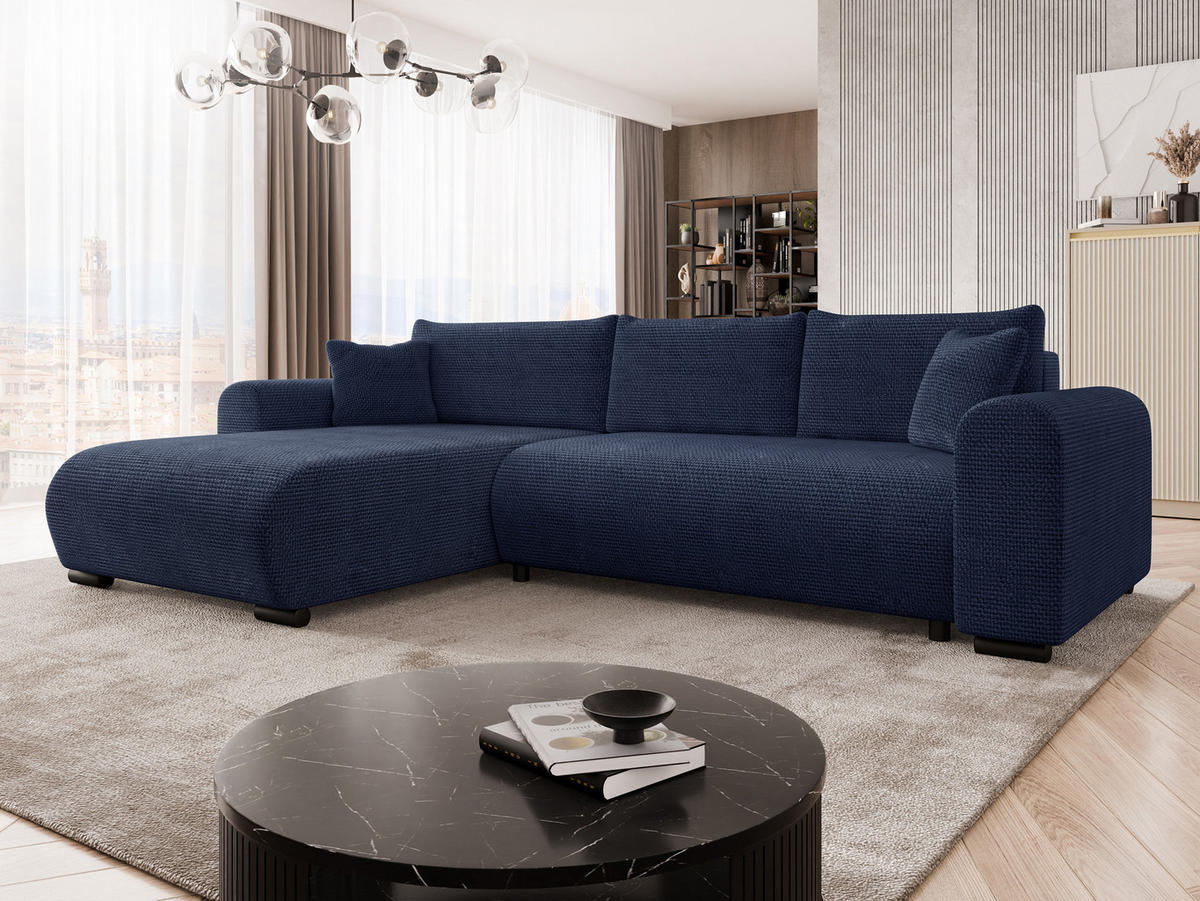 ECKSOFA Merkos - Schwarz/Dunkelblau, Holz/Textil (285/188cm) - MIRJAN24