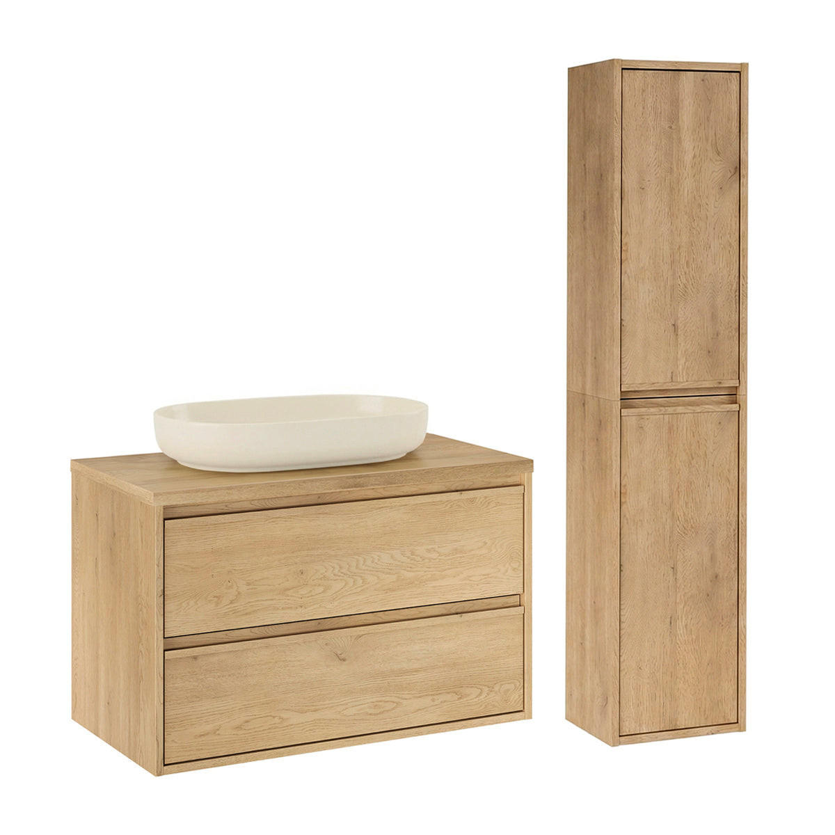 BADMÖBEL 80cm Edmé 2er-Set Holz - Braun, Holzwerkstoff (80/52.2/46cm) - Petits-meubles