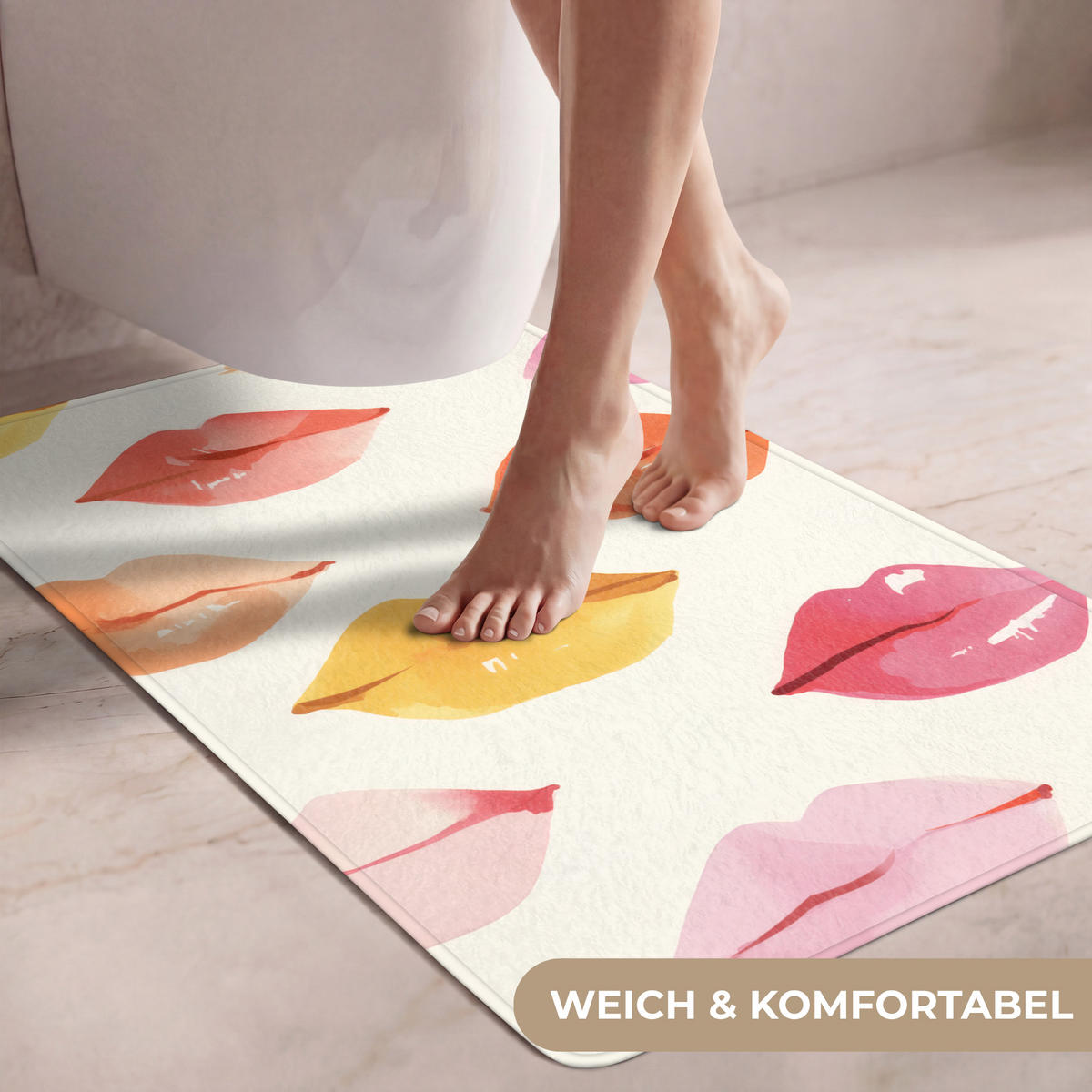WC PŘEDLOŽKA Rty - barevné - lesklé 60x90 cm - růžová, textil/plast (60/1cm) - OnlyWow