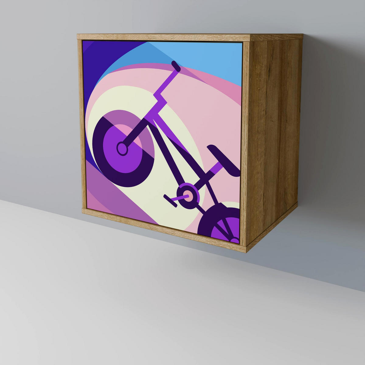 SIDEBOARD BIKE DREAMS, Eichefarben, 57,5x42x70,5 cm, Schwarze Metall-Sternfüße - Eichefarben/Multicolor, Holzwerkstoff/Metall (57.5/70.5/42cm) - SpaceRebels