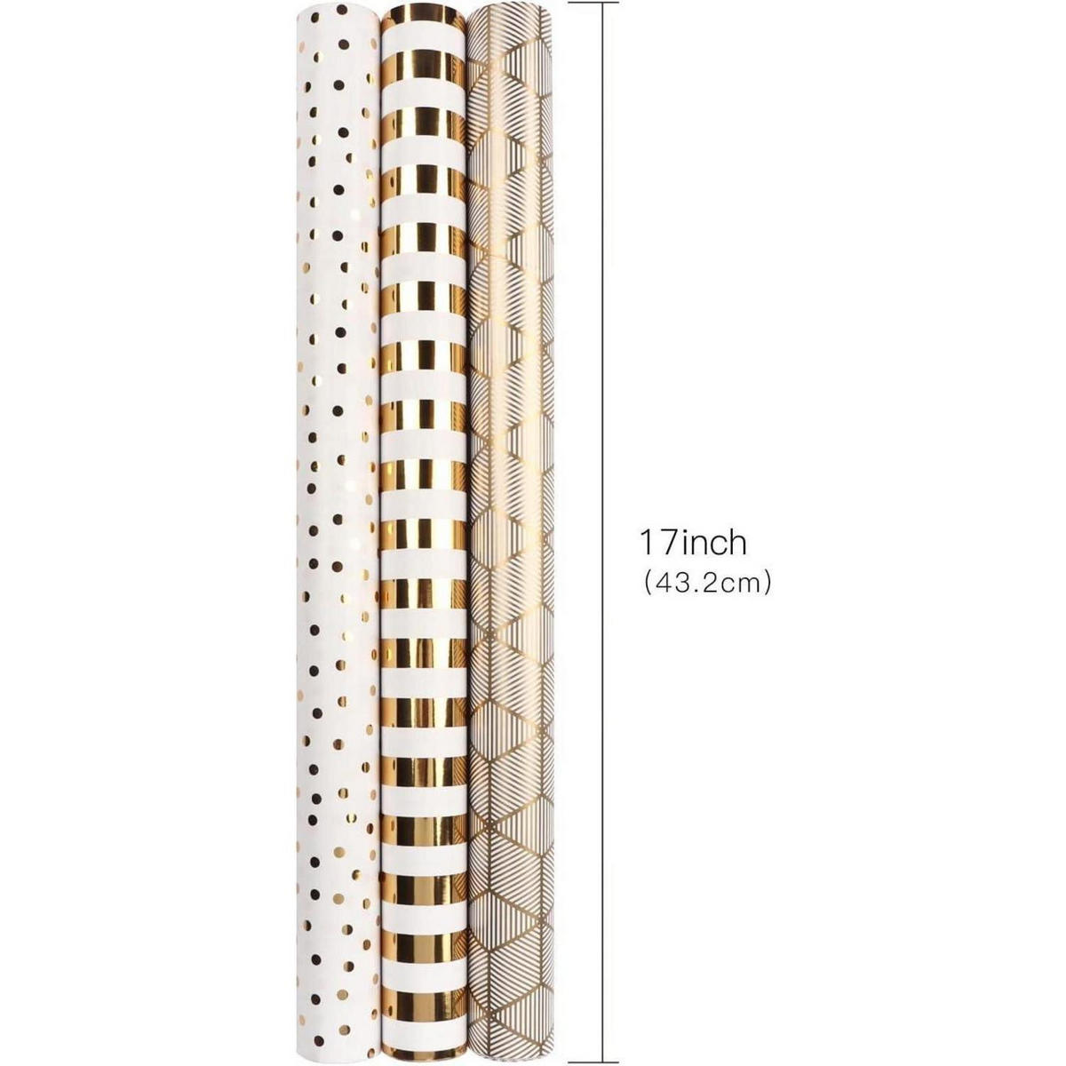 GESCHENKPAPIER 3-teiliges Set Gold/Weiß 43,2 cm x 3,05 m - Multicolor, Papier (43.2/43.2/43.2cm)