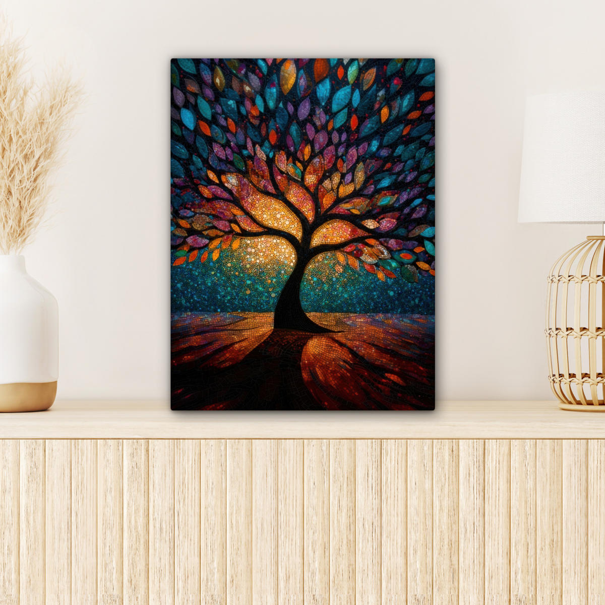 LEINWANDBILD Mosaik - Bunt - Baum - Äste Room Decor 30x40 cm - Multicolor, Textil (30/40cm) - MuchoWow