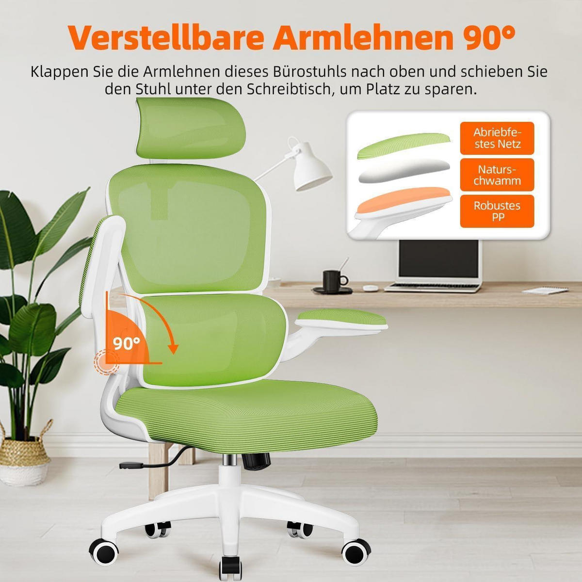 BÜROSTUHL Ergonomisch mit Lendenwirbelstütze Grün - Grün, Textil (65/135/65cm)