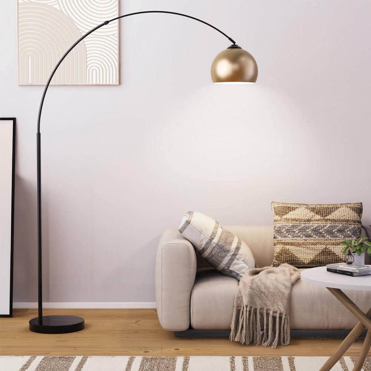 BOGENLAMPE TALIA - Gold, Bogenlampe - Beige, Metall (35/145/200cm) - Home Deluxe