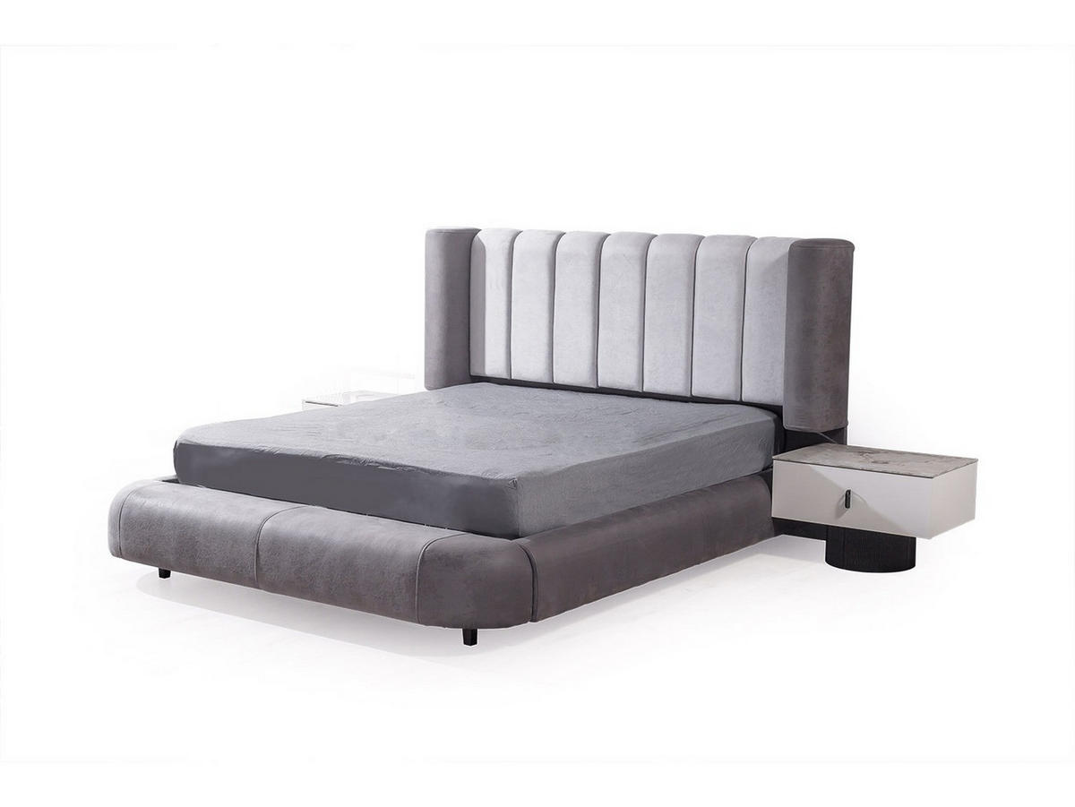 BETTANLAGE Barcelona Typ-1 Bett mit Kopfteil, 2 Nachttische, Kleiderschrank und Kommode - Anthrazit, Holzwerkstoff (160/200cm)