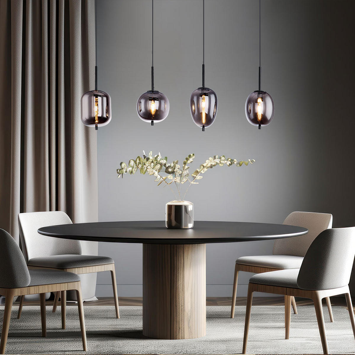 HÄNGELEUCHTE Glas Rauchfarben Grau 4 flammig - Grau, Glas (100/18.5/120cm) - Globo Lighting