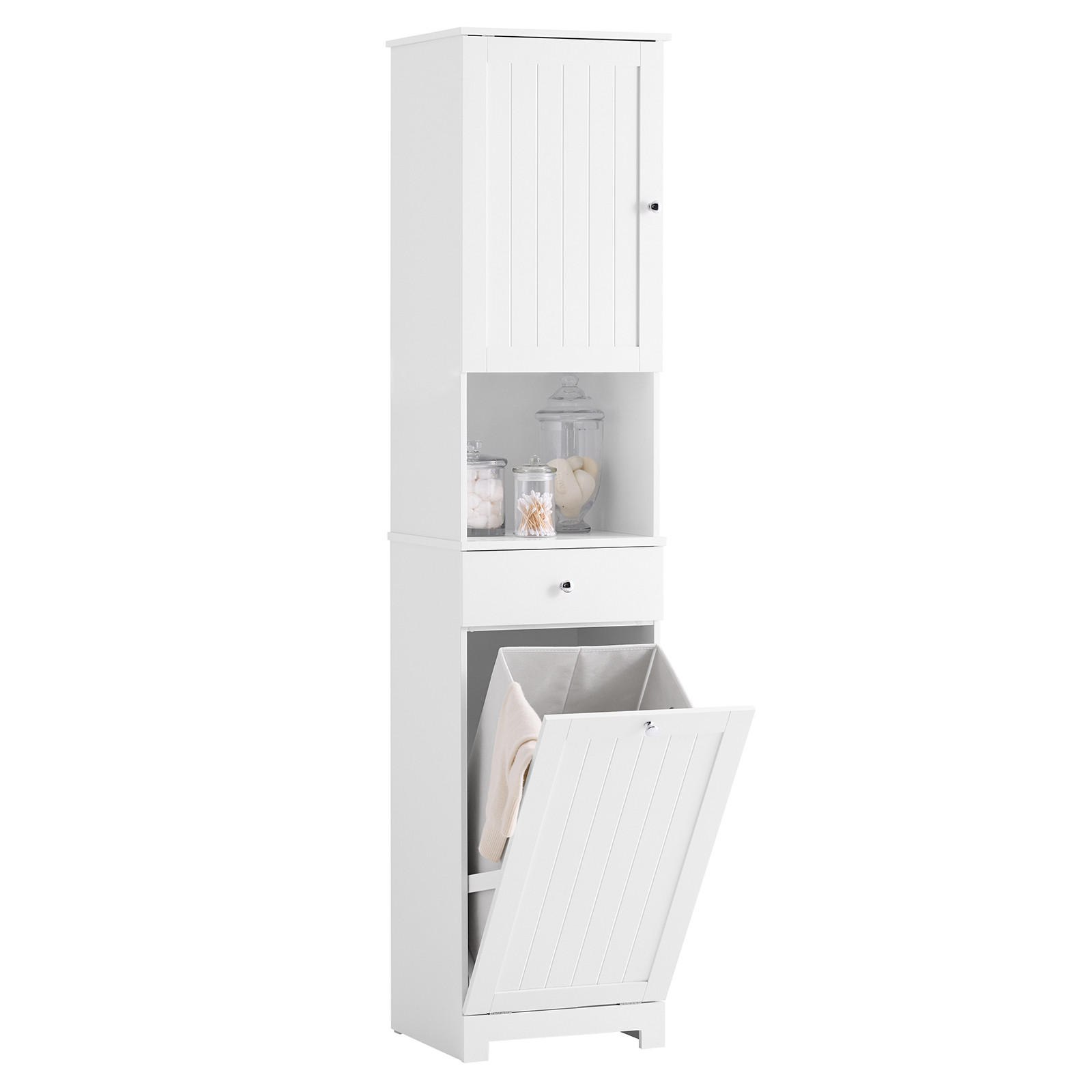 HOCHSCHRANK mit Wäschesack 40x38x180cm - Weiß, Holzwerkstoff (40/180/38cm) - SoBuy