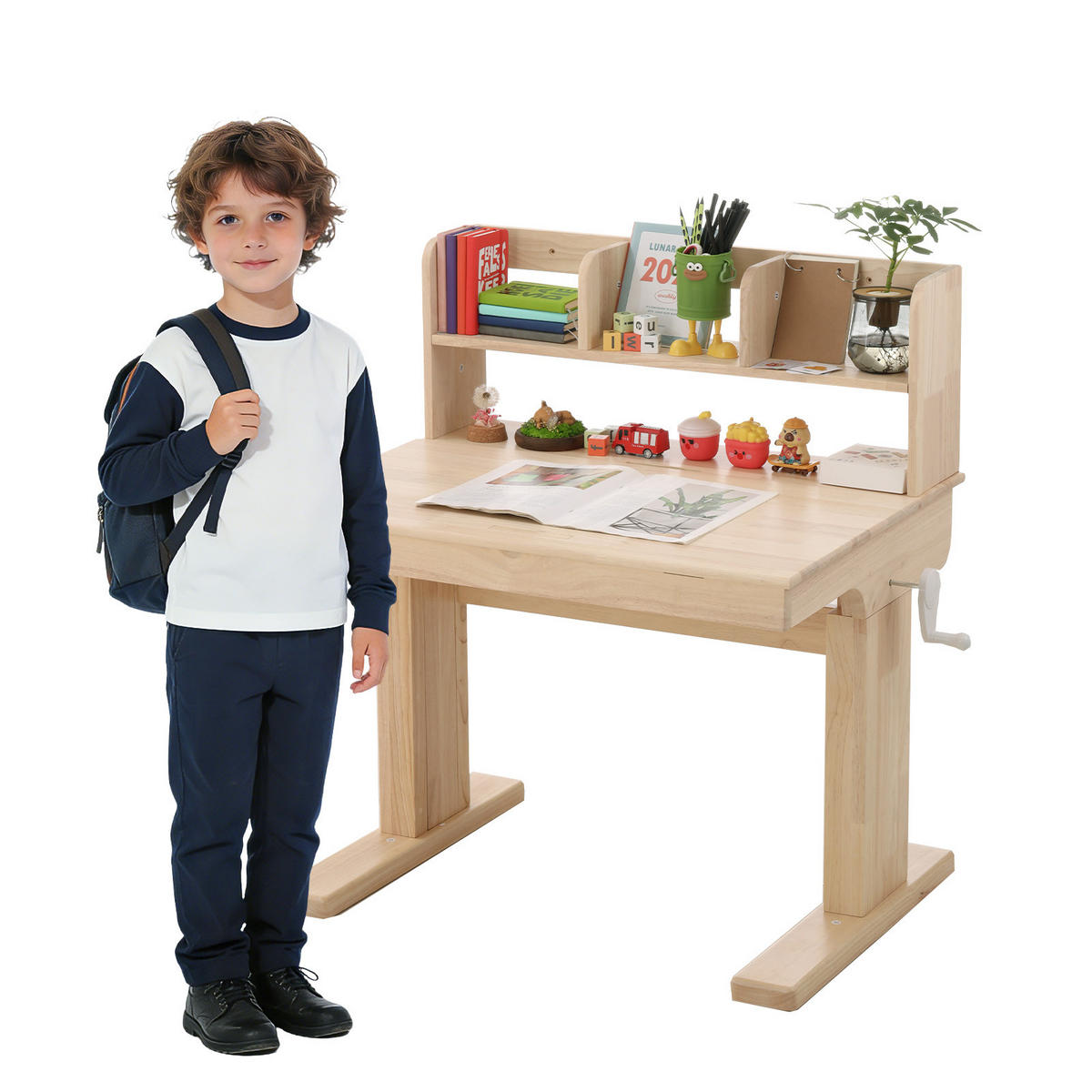 KINDERSCHREIBTISCH höhenverstellbar aus Massivholz 80x60cm - Naturfarben, Holzwerkstoff (92.2/89/60cm) - Gisaae