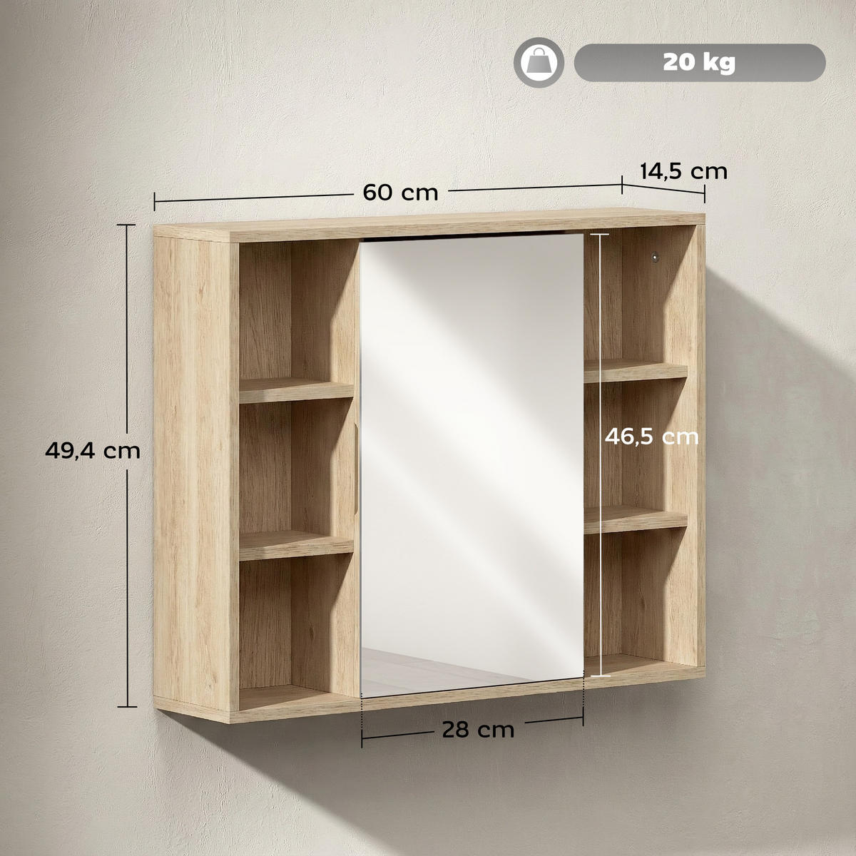 SPIEGELSCHRANK Naturfarben - Naturfarben, Holz (60/49.4/14.5cm)