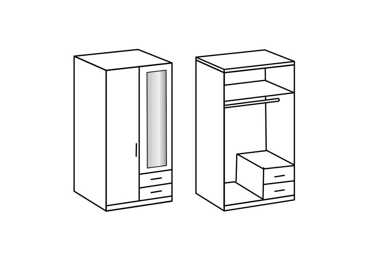 KLEIDERSCHRANK Duo in Weiß mit Beton mit Aufleistungen in Chrom 91x199x58 cm (BxHxT) – Drehtürenschrank 91 cm Breite - Weiß/Grau, Holzwerkstoff (120/200/80cm)