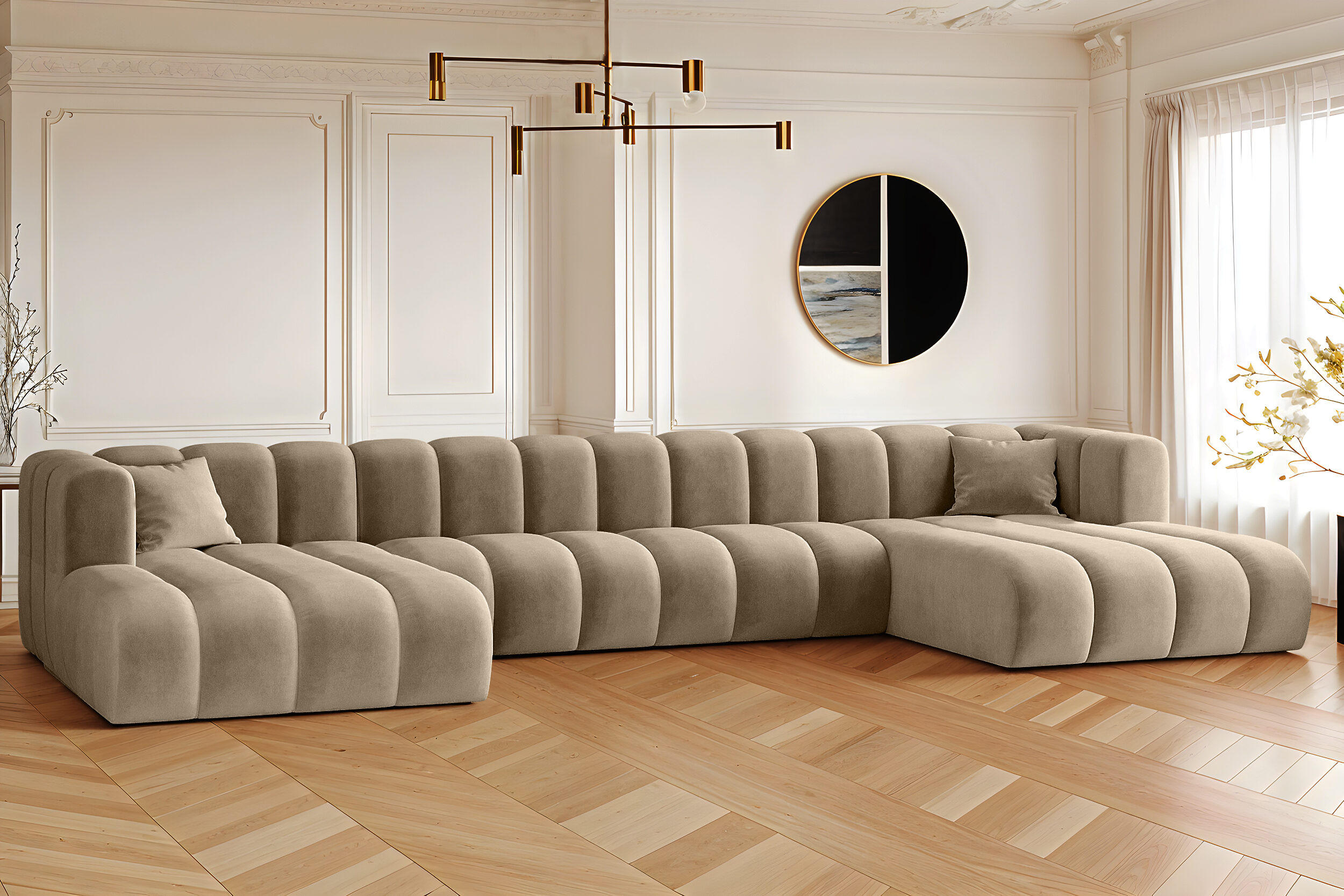 ECKSOFA, U-from, Sofa Grand U XL modular stoff Salvador Dunkelbeige - Cappuccino, Holz (179/408cm) - Kaiser Möbel