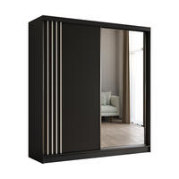 ŠATNÍ SKŘÍŇ S POSUVNÝMI DVEŘMI NELVIA, 200/216/61 cm 2dveřová se zrcadlem, černá - černá, kompozitní dřevo (200/216/61cm) - MASSENO