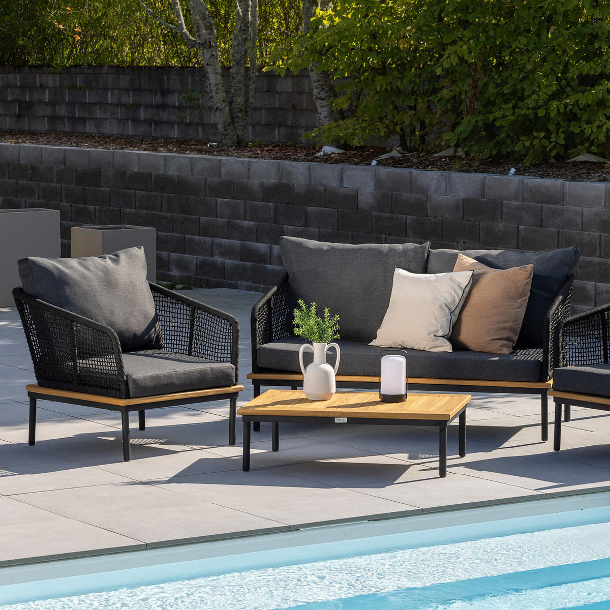 LOUNGESET - 4-teilig - Schwarz - Stahl - 148 x 70 x 80 cm - Schwarz, Metall - home24